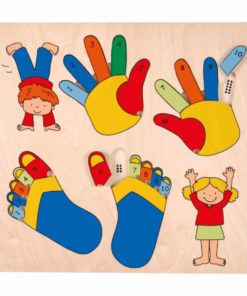 wooden counting Inlay puzzle board fingers and toes - Educo