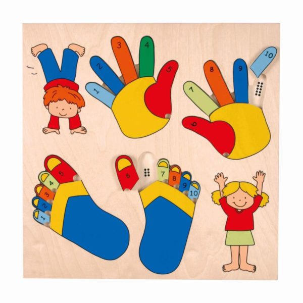 wooden counting Inlay puzzle board fingers and toes - Educo