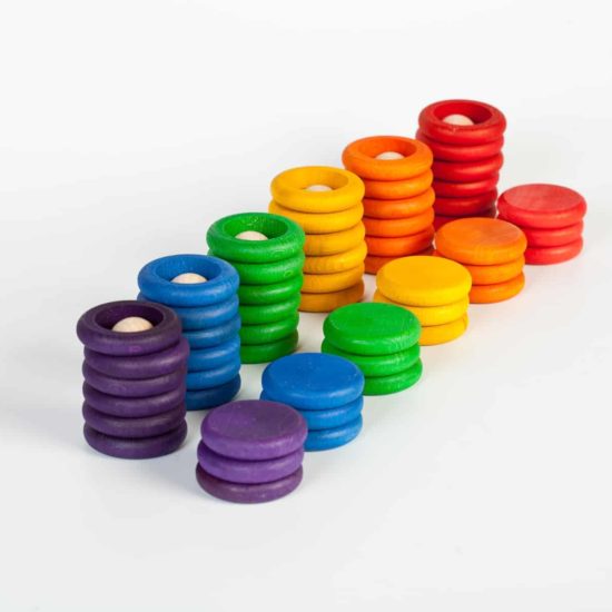 Handmade sustainable wooden toy Nins®, rings and coins - Grapat