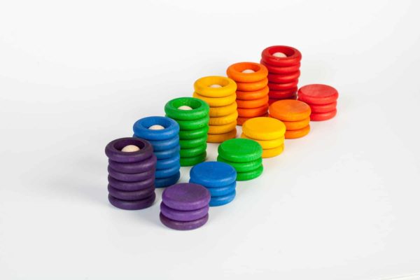 Handmade sustainable wooden toy Nins®, rings and coins - Grapat