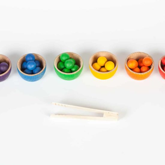 Handmade sustainable wooden toy Bowls and marbles - Grapat