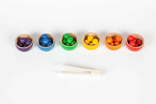 Handmade sustainable wooden toy Bowls and marbles - Grapat