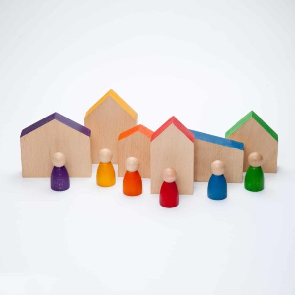 Handgefertigtes nachhaltiges Holz Spielset Häuser und Nins® – Grapat