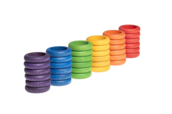36 rainbow rings (6 colours) loose parts set / Handmade sustainable wooden toys - Grapat