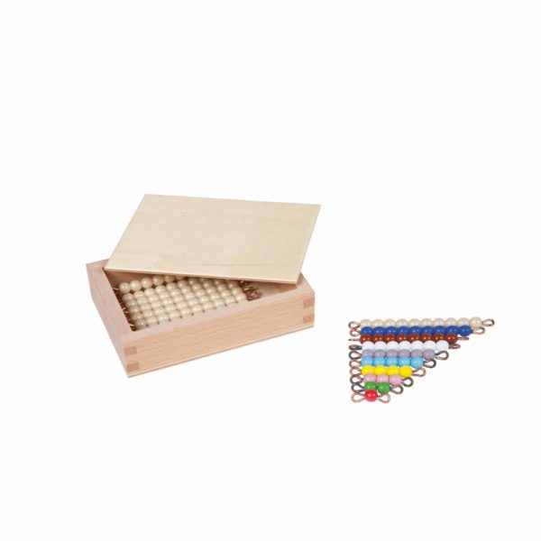 Kasten mit farbiger Perlentreppe und Zehnerstäbchen - Lose Perlen, Glas - Nienhuis Montessori