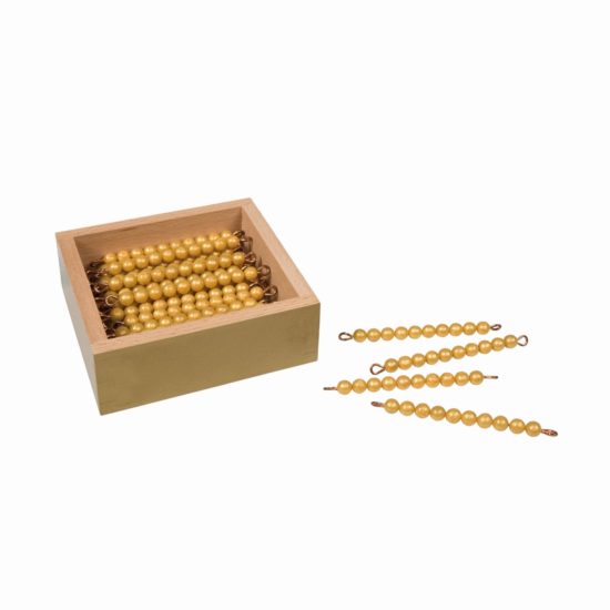 Kasten mit 45 goldenen Zehnerstangen: Lose Perlen, Kunststoff - Nienhuis Montessori