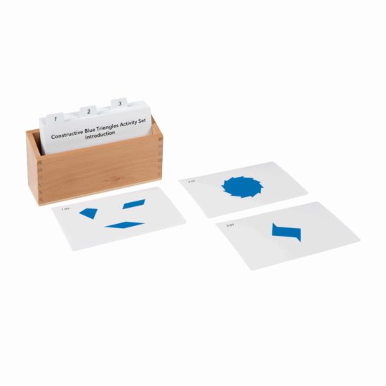 Kasten mit Aufgabenkarten für die blauen Dreiecke (Englisch) - Nienhuis Montessori