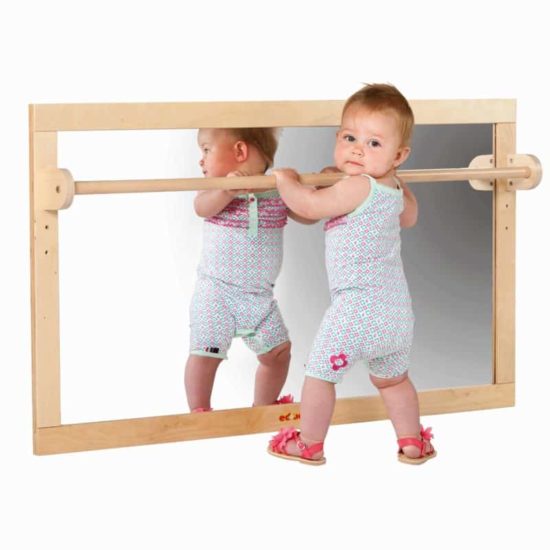 Unbreakable infant / toddler Montessori mirror with wooden rail – Educo
