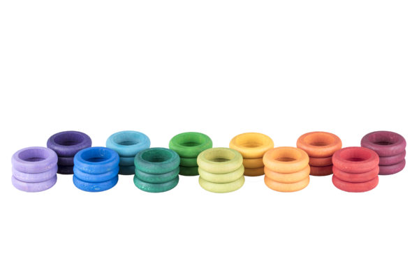 36 rainbow rings (12 colours) loose parts set / Handmade sustainable wooden toys - Grapat
