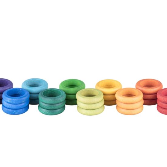 36 Ringe 12 Regenbogen Farben Lose Teile Set / Handgemachtes nachhaltiges Holzspielzeug - Grapat