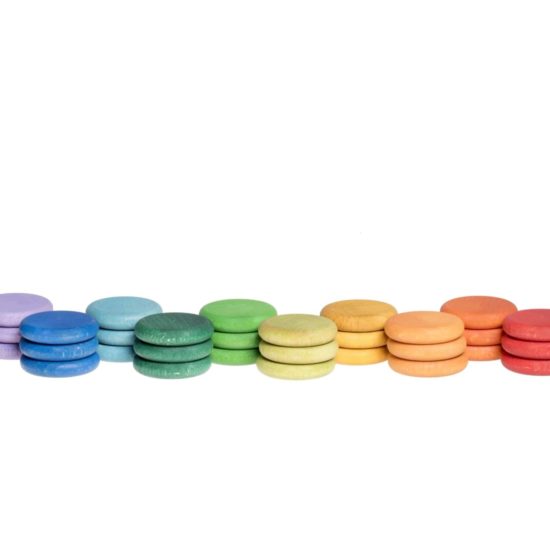 36 rainbow coins (12 colours) loose parts set / Handmade sustainable wooden toys - Grapat