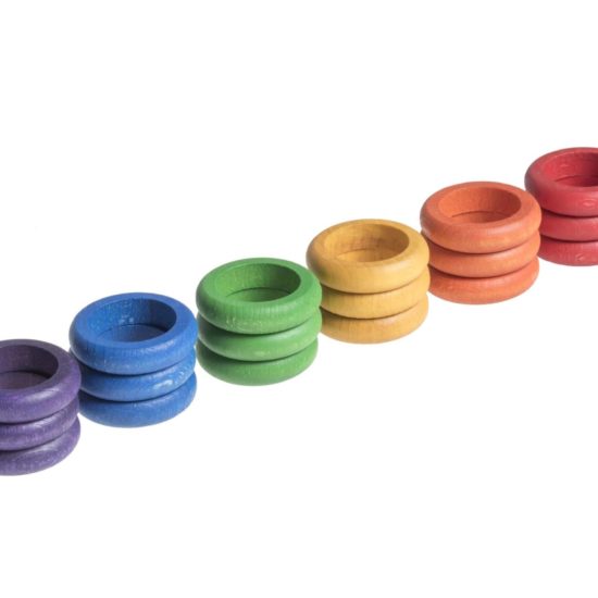 18 rainbow rings (6 colours) loose parts set / Handmade sustainable wooden toys - Grapat