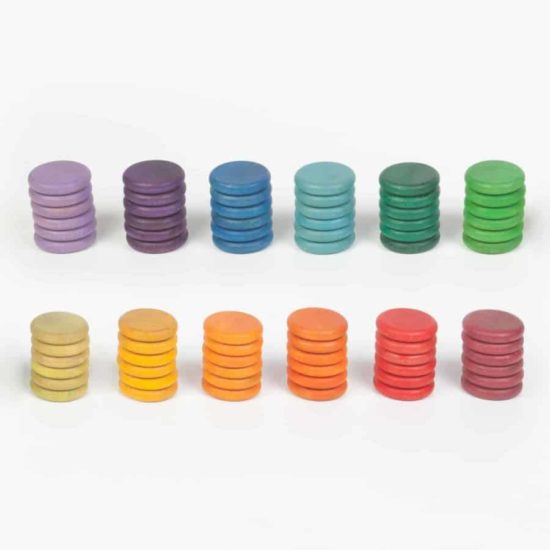 72 rainbow coins (12 colours) loose parts set / Handmade sustainable wooden toys - Grapat