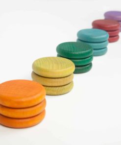 18 coins (6 colours: no basic) loose parts set / Handmade sustainable wooden toys Grapat