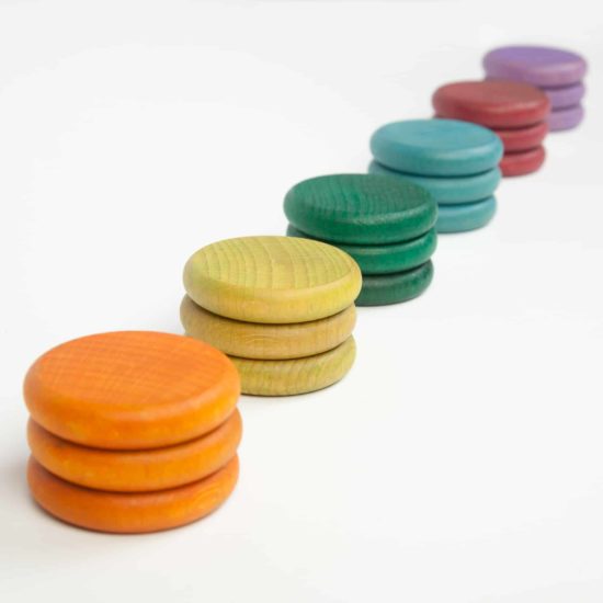 18 Münze (6 Pastellfarben) Lose Teile Set / Handgemachtes nachhaltiges Holzspielzeug – Grapat