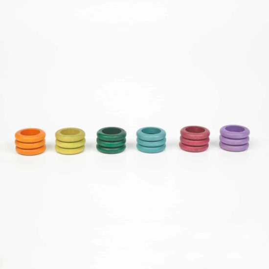 18 Ringe (6 Pastellfarben) Lose Teile Set / Handgemachtes nachhaltiges Holzspielzeug - Grapat