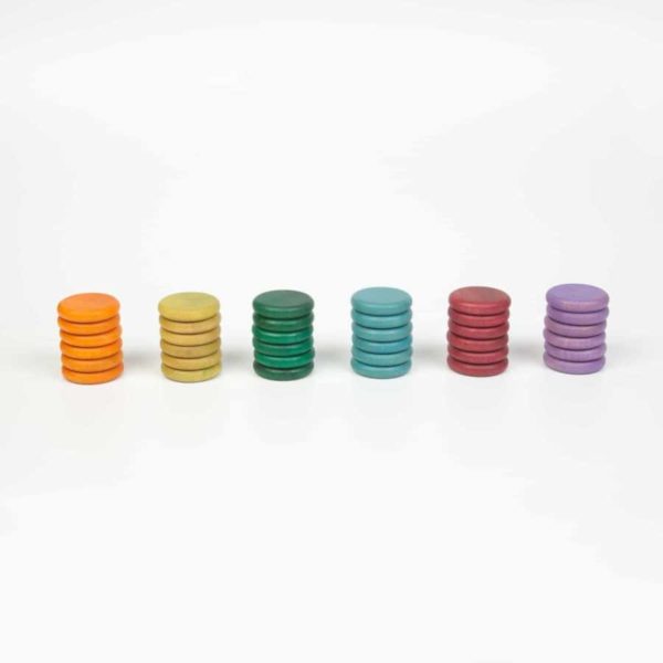 36 Münze (6 Pastellfarben) Lose Teile Set / Handgemachtes nachhaltiges Holzspielzeug - Grapat