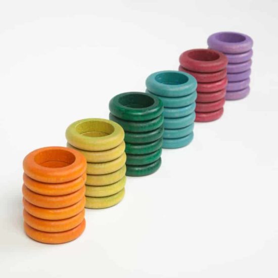 36 Ringe (6 Pastellfarben) Lose Teile Set / Handgemachtes nachhaltiges Holzspielzeug - Grapat