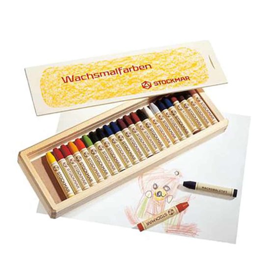 Waldorf art supplies wax stick crayons (24) in wooden box - Stockmar