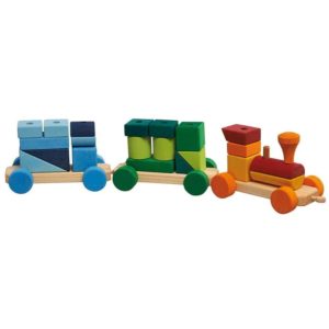 Handmade wooden toy train Colourful Shapes Train_Glückskäfer