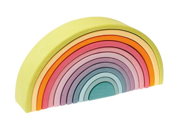 Handmade sustainable wooden toy Large pastel rainbow (12 Pieces) - Grimm's 