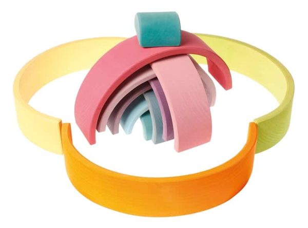 Handmade sustainable wooden toy Large pastel rainbow (12 Pieces) - Grimm's 