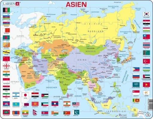Maxi puzzle Asia Political Map: German - Larsen - Teia Education & Play