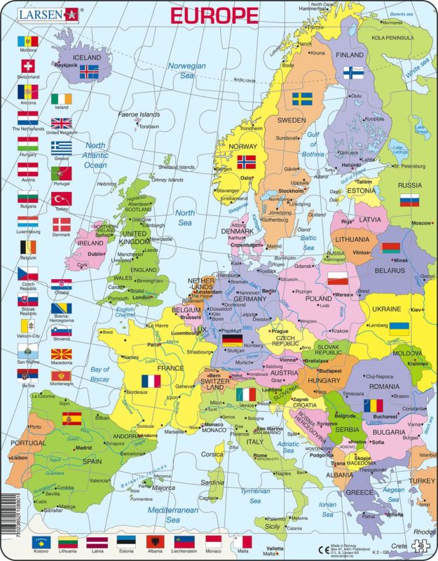 Maxi Puzzle Europe Political Map K2 English Larsen Teia Education And Play 9165