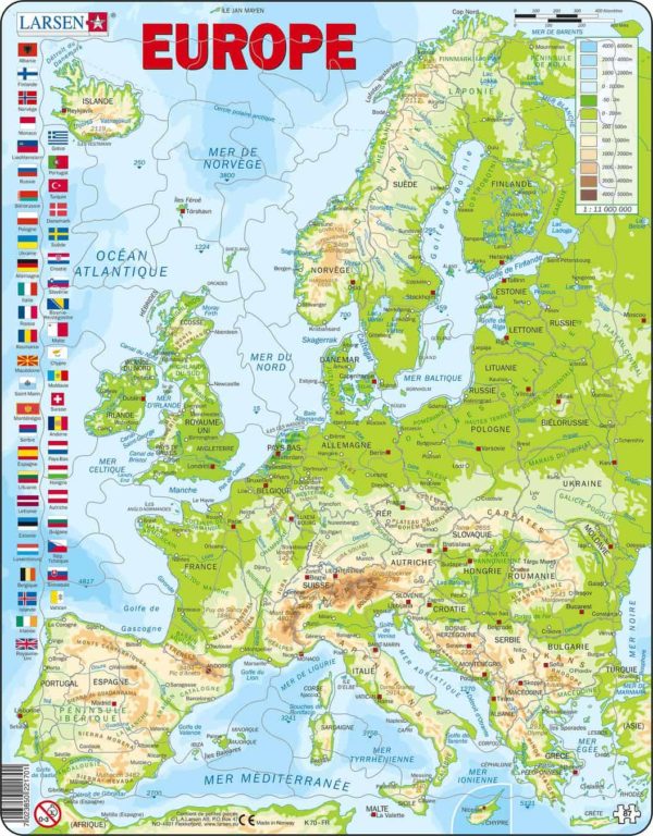 Maxi puzzle Europe physical map: French - Larsen
