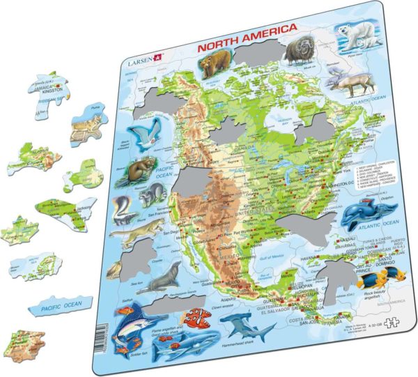 Maxi puzzle North America with animals A32 - English - Larsen