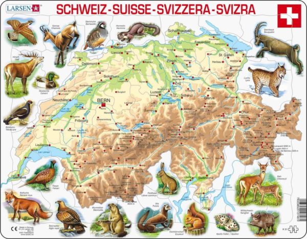 Maxi puzzle Switzerland physical map with animals - Larsen
