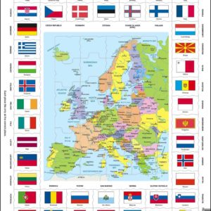 Maxi puzzle flags and political map of Europe: English - Larsen