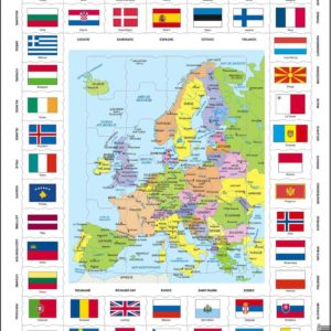 Maxi puzzle flags and political map of Europe: French - Larsen