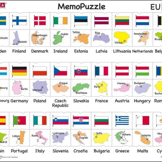Maxi puzzle names, flags and capitals of 27 EU member states
