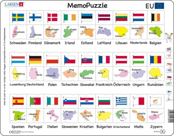 Maxi puzzle names, flags and capitals of 27 EU member states: German - Larsen