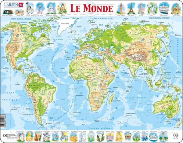 Maxi puzzle the world physical map: French - Larsen