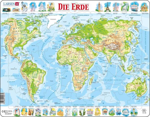 Maxi puzzle the world physical map: German - Larsen