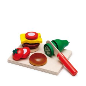 Realistic wooden play food wooden cheeseburger cutting set - Erzi