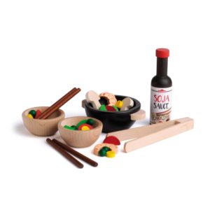 realistic wooden play food wok party set - Erzi
