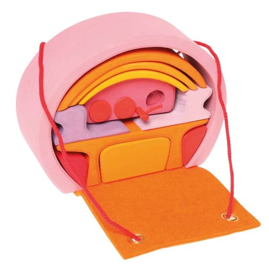 Caravane rose et orange en bois portative - Grimm’s