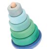 Handmade wooden stacking toy Blue wobbly stacking toy - Grimm's