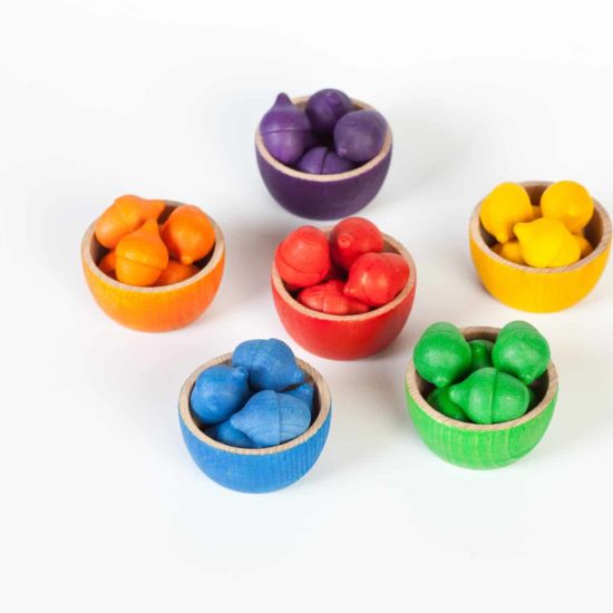 Bowls and acorns kit / Handmade sustainable wooden toy - Grapat