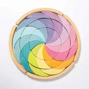 handmade sustainable wooden mandala puzzle blocks Pastel colour wheel building set - Grimm's