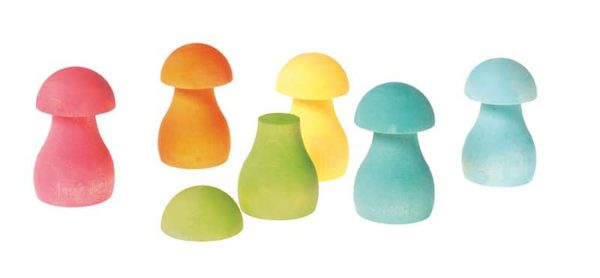 Handgefertigtes nachhaltiges Holzspielzeug Pastellfarbene Pilze - Grimm's