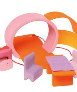 Pink-orange caravan / Portable wooden play set - Grimm's
