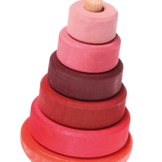 Handmade wooden stacking toy Pink wobbly stacking tower - Grimm's