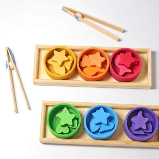 Handmade sustainable wooden toy Rainbow bowls sorting game - Grimm's