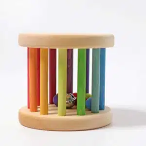 Handmade sustainable wooden baby sensory toy Rainbow rolling wheel - Grimm's