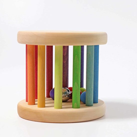 Jouet sensoriel en bois durable fait main pour bébé hochet roue arc-en-ciel - Grimm's