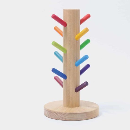Handmade sustainable wooden toy Rainbow sorting helper for rings - Grimm's